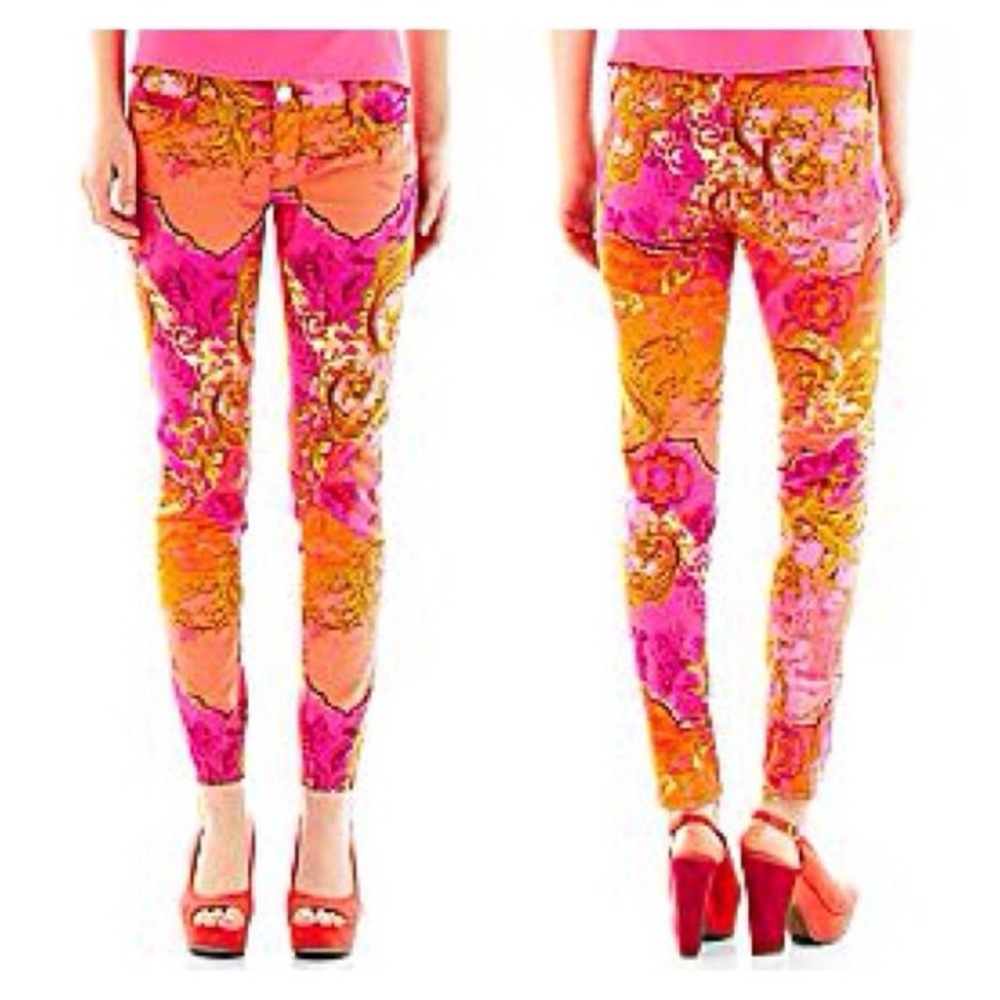 Decree Hot Neon Pink and Orange boho skinny pant